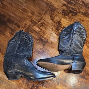 Laredo Cowboy Western Boots Black Leather Men's Size 8.5 M Quiet Walk Vintage